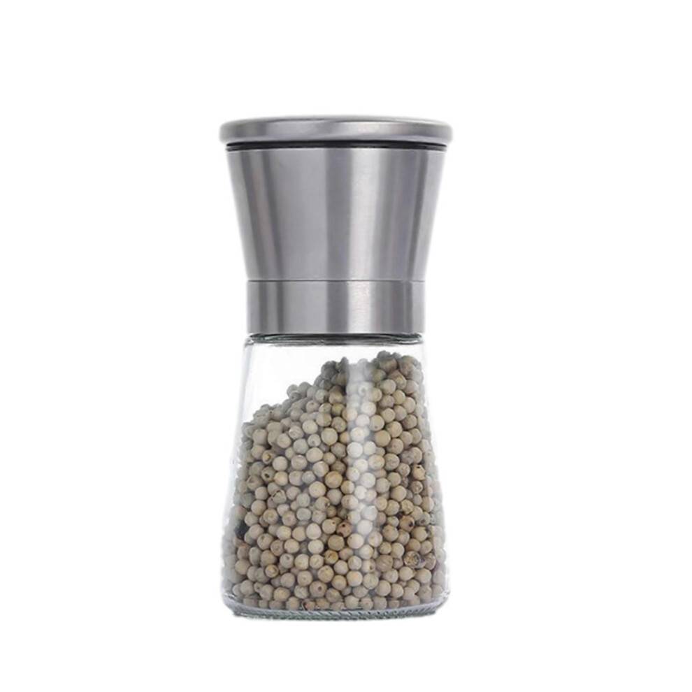 (B) Pepper and Salt Grinder, Refillable Stainless Steel Mill with Adjustable Coarseness, Glass Body Spice Grinder for Pepper, Sea Salt