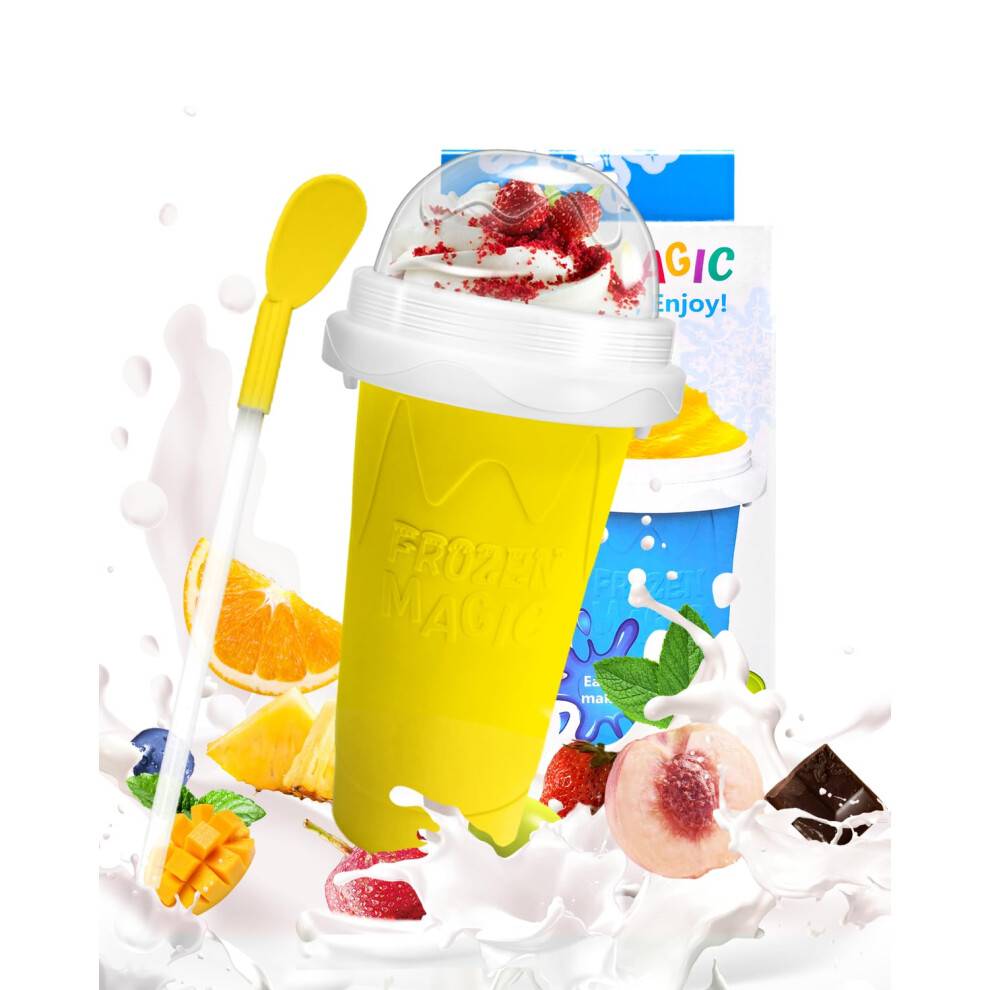 Slushy Maker Cup DIY Magic Slushy Maker Squeeze Cup Portable Smoothie Squeeze Cup til juice Mælk og is Lav dobbeltlag Silica Cup med låg og halm