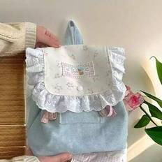 Fashionable & Fresh Cute Ditsy Floral Cat Print Canvas Backpack For College Girls, Literary School Bag For Teens, Book Bag For Women Or Students, Perf - Blue