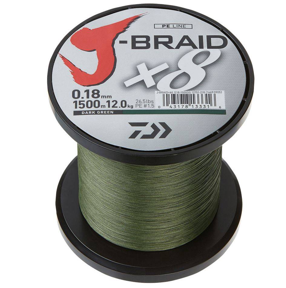 Daiwa J-Braid X8 Dark Green - Påspoling - 0.16mm