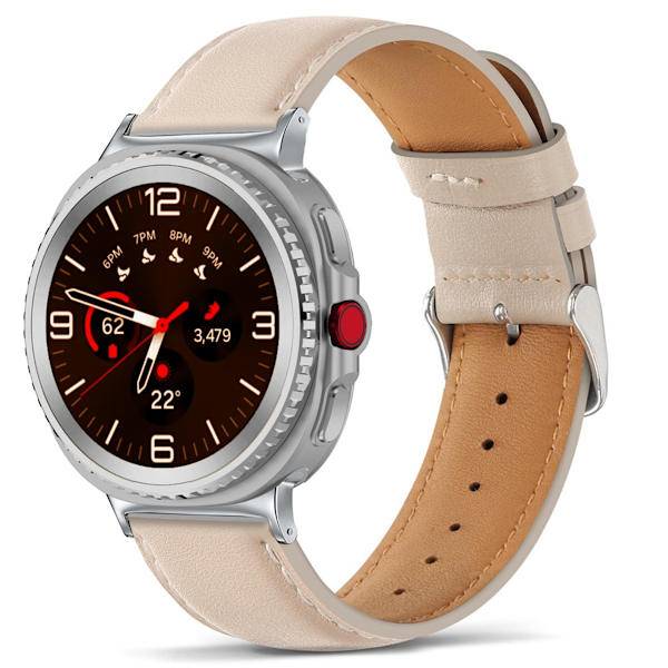 Armband i konstläder med spänne, kompatibelt med Samsung Galaxy Watch 8 (40/44/46) — Andningsbart, svettbeständigt, 20,5 cm x 2,2 cm off white