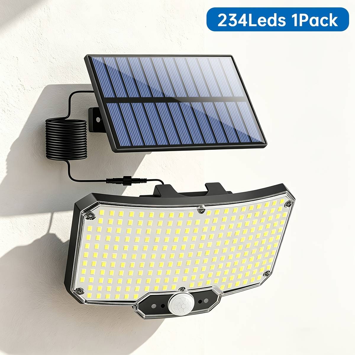 234-led Outdoor Solar Wall Light, Solar Security Floodlight, Exterior Wall Light, Motion Sensor Dusk To Dawn, 16.5ft Extension Cord With Detachable Solar Panel, Ip65 For Porch, Yard, Garage, Barn