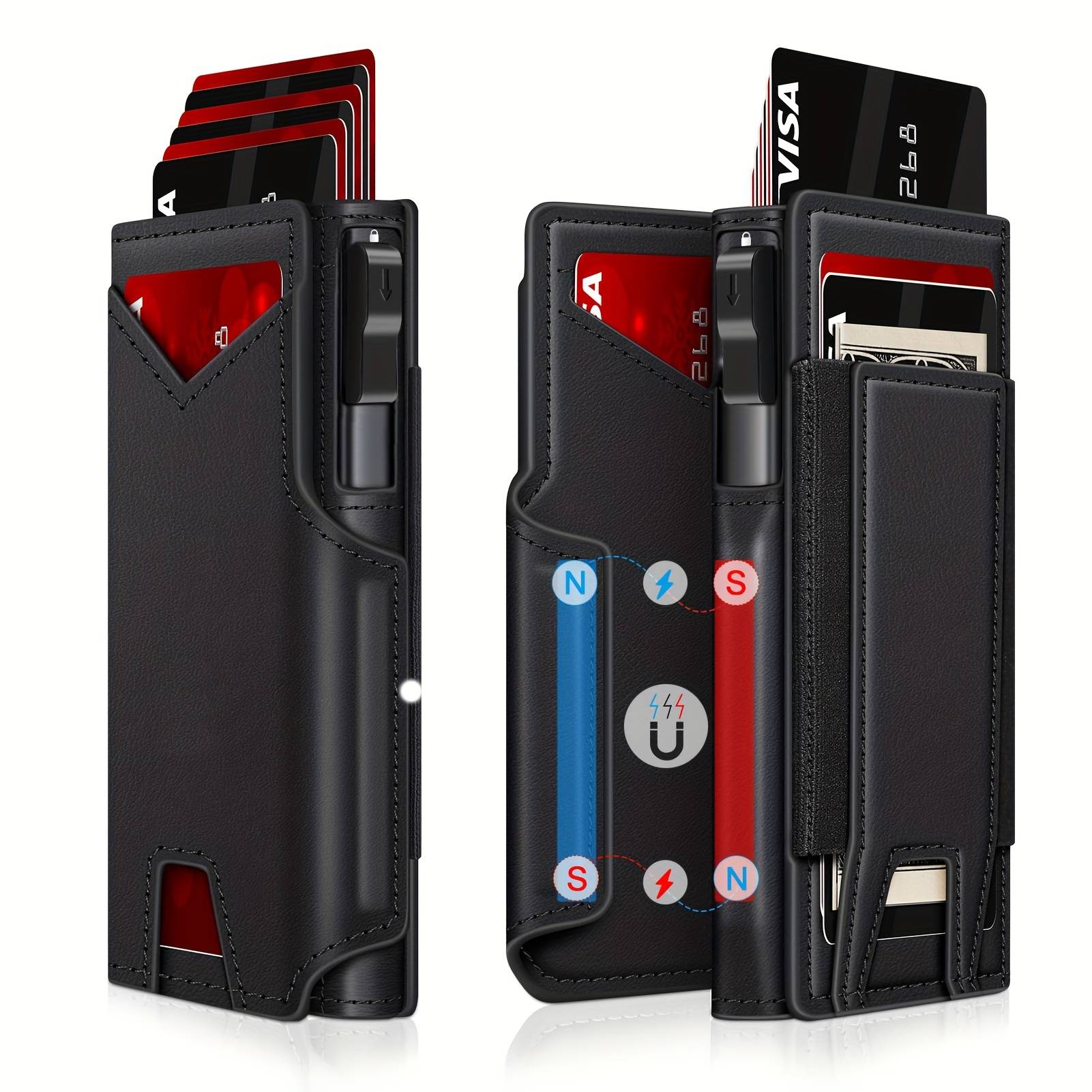 Men's Wallet Vintage Men's Wallet Slim Bifold Rfid Blocking Wallet With Pop-up Metal Card Holder And Card Sleeve, Can Hold 10-15 Cards And Cash, Gift For Men