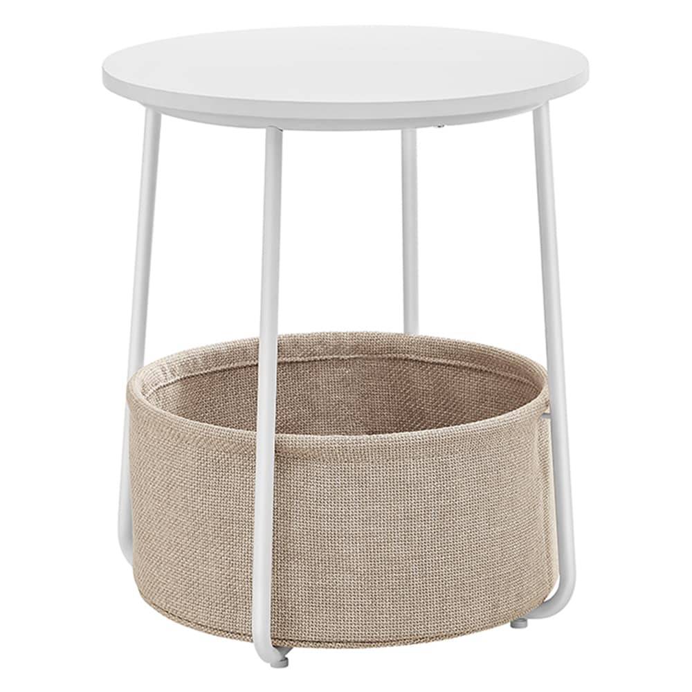 Rundt sidebord med stofkurv - Hvid.