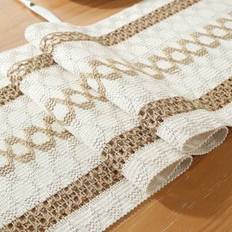 1 st handvävd bordslöpare i linne och hampa, vintage tofs, tjockt spetstyg, lämplig för soffbord, byrå, skåp, TV-bänk, matbord, värme- och fläckbestän - Beige (Multi-size)