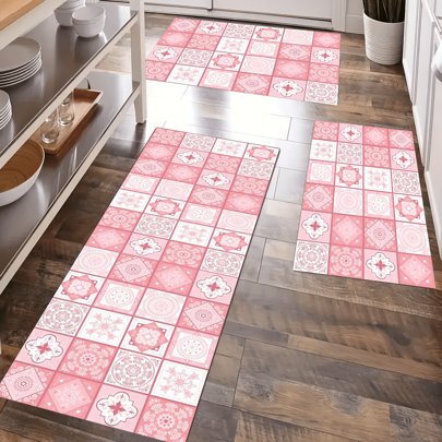 1 st Heminredning, rosa blommigt kakeltryck Boho Style Köksmatta Kiselgur, Vattenabsorberande, Anti-halk, Fläckbeständig köksmatta - Perfekt för bondg - XYCFD173 (50cm*80cm,40cm*60cm,40cm*120cm,50cm*160cm)