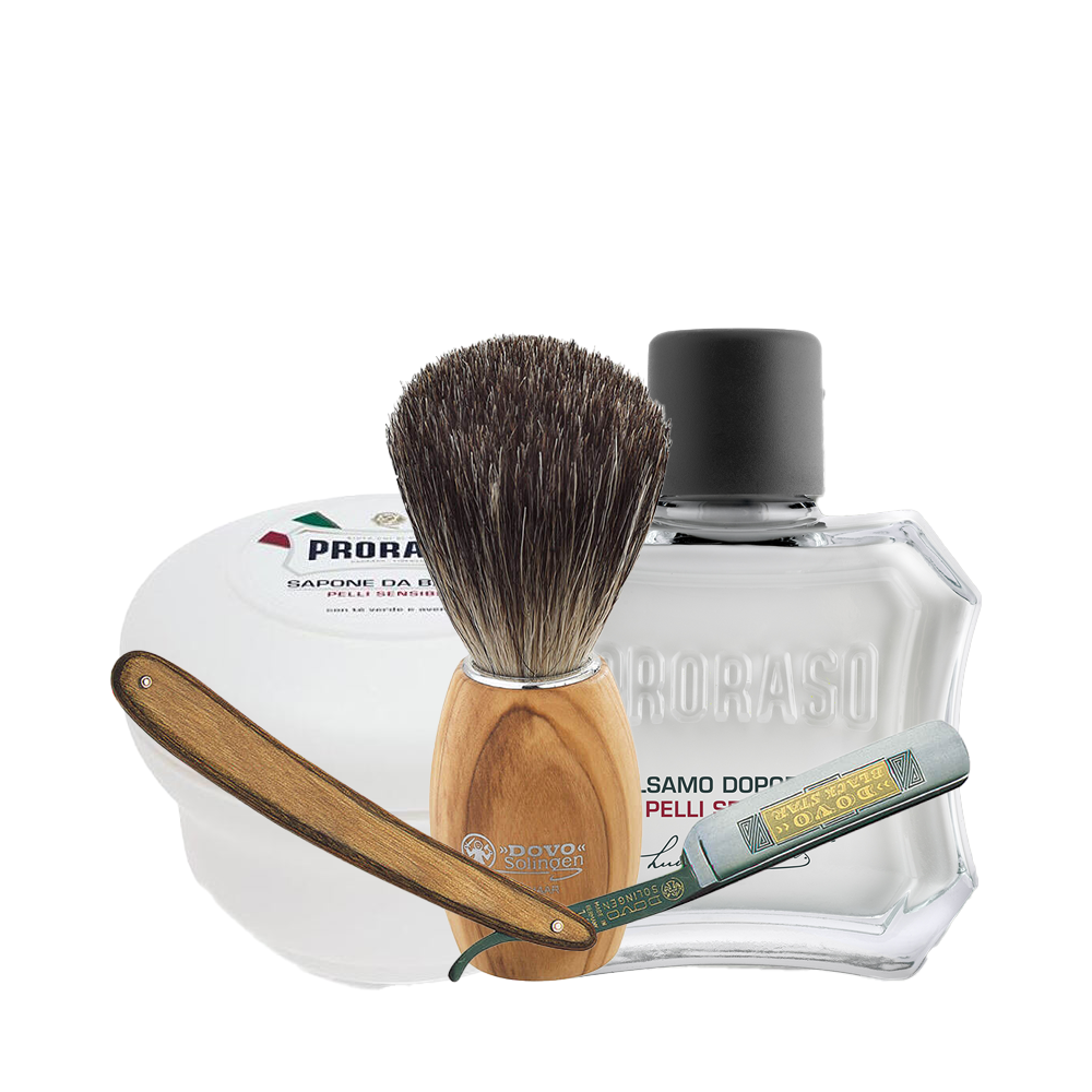Rakknivspaket med Proraso White - Brun / Vit / Silver / Krom