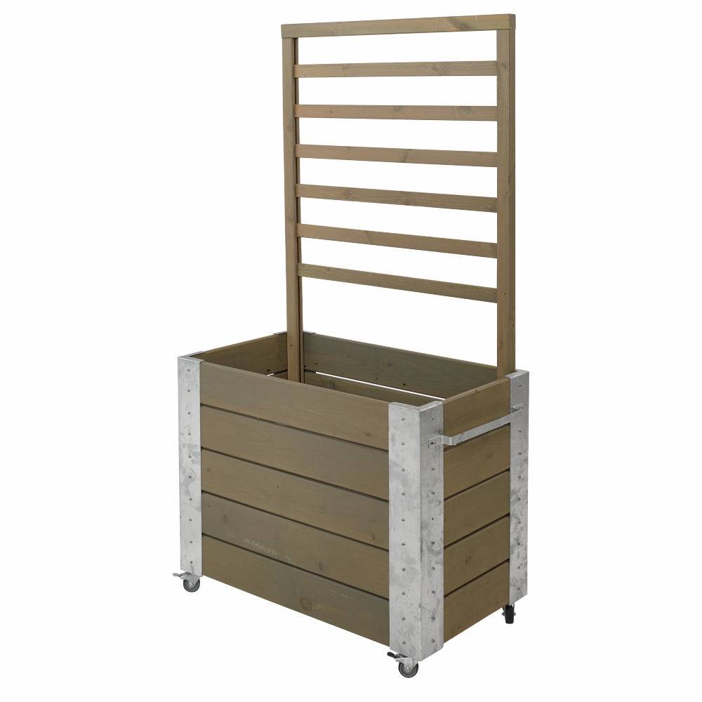 Cubic blomsterkasse med espalier og hjul - 87×50×155 cm - gråbrun.