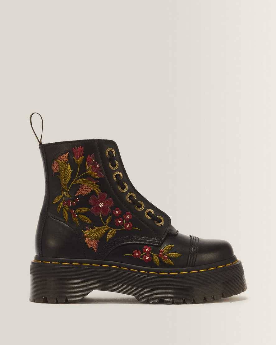 Dr. Martens Sinclair Floral Wanama Leder Schnürstiefel in Schwarz, Größe: 36