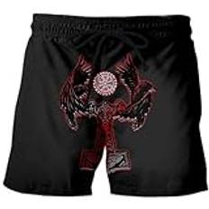 Nordic Thor's Hammer Tattoo Shorts - Unisex Novel 3D Digital Printed Summer Beach Mesh Shorts - Vintage Harajuku Celtic Knot Compass Tattoo Pagan Shorts (Color : Viking E, Size : XXL)