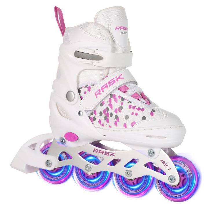 RASK SPLASH Inline Rulleskøjte WHITE med LYS i ALLE HJUL