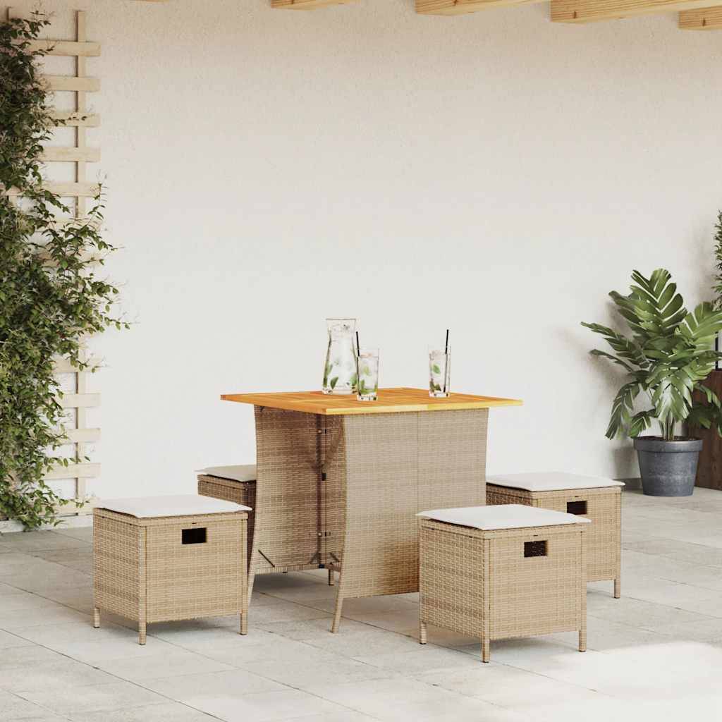 Spisebordssæt Til Haven 5 Dele Med Hynder Polyrattan - Beige / Cremefarvet