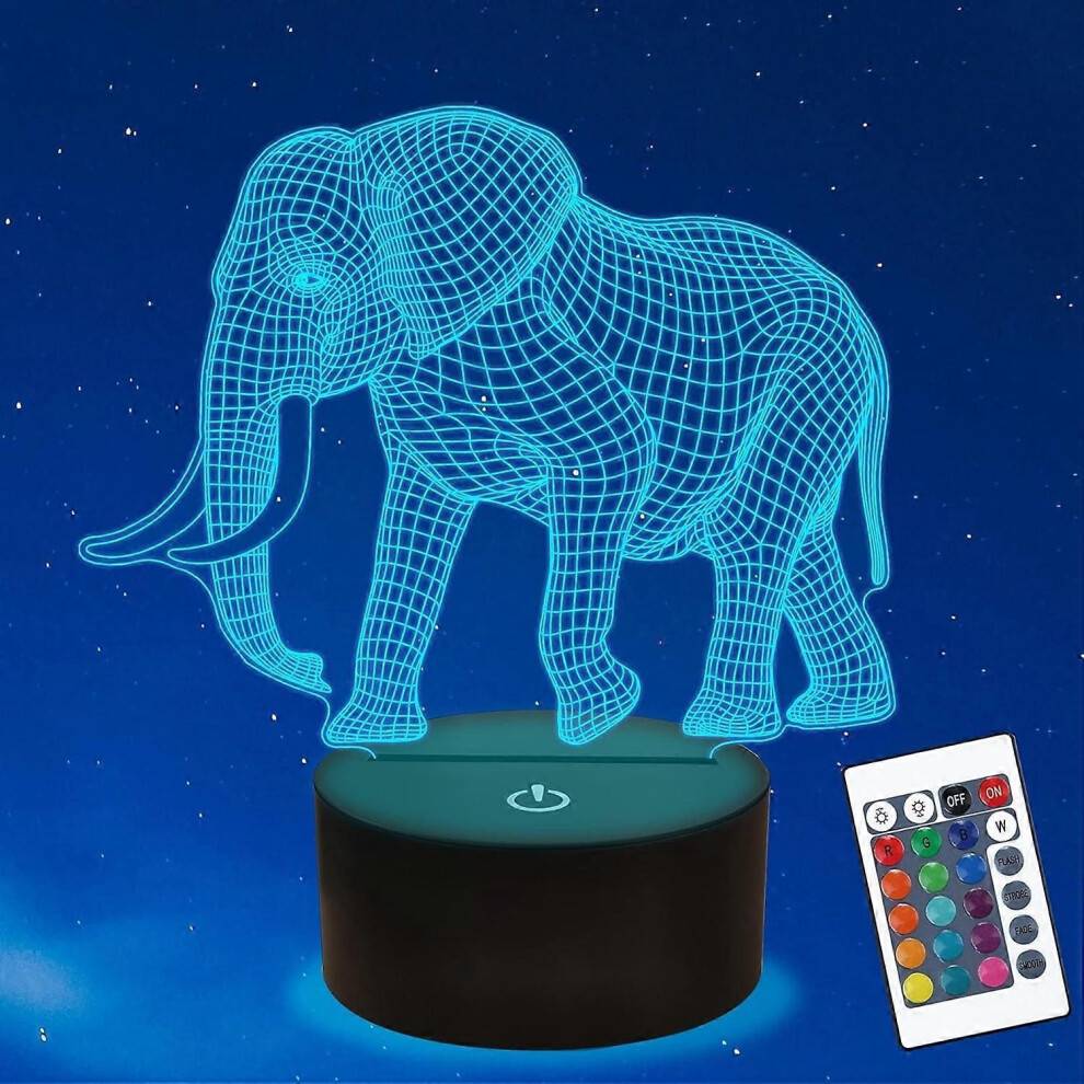 Elefantpresenter, 3D-nattlampa för barn med fjärrkontroll, timer, 16 färger föränderliga, julklapp