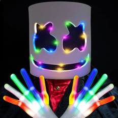 Lets Joy halloweenmask, DJ mask LED, halloween mask dödskalle, halloween kostym tillbehör, halloween mask och LED-handskar, mask glöd in the dark halloween karneval musikfestival cosplay