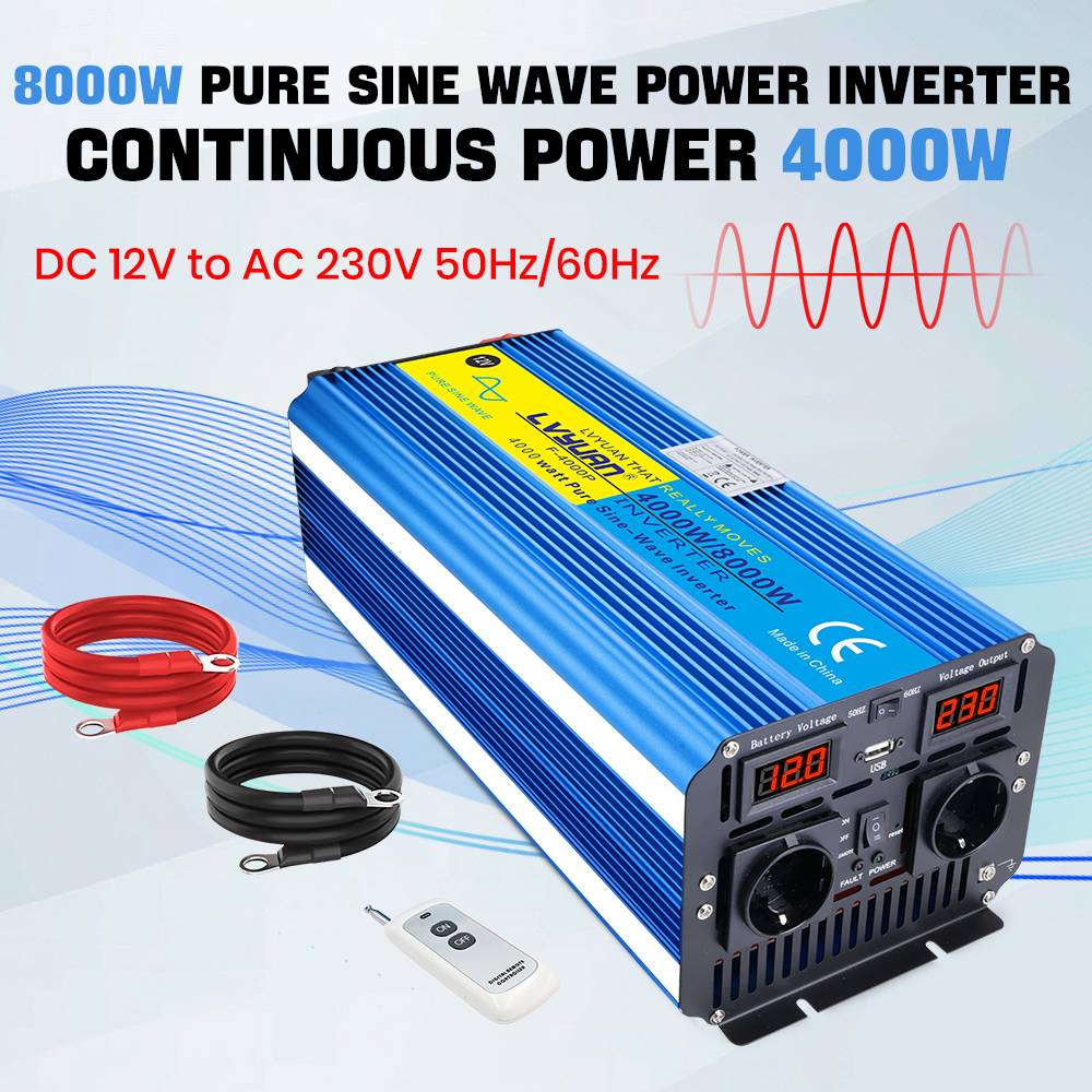 4000W 8000W Pure Sine Wave Inverter 12V 24V 120V 230V DC To AC Portable Power Voltage Converter With Remote Control for RV Boat
