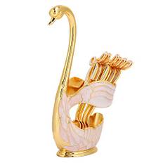 Kaffeskedsställ, Dessertskedsset Tårta Glasssked Matservisset Bow Design Elegant Swan Base Polerad Yta Bordsservshållare Organizer för Hemrestaurang(Gyllene Vit)
