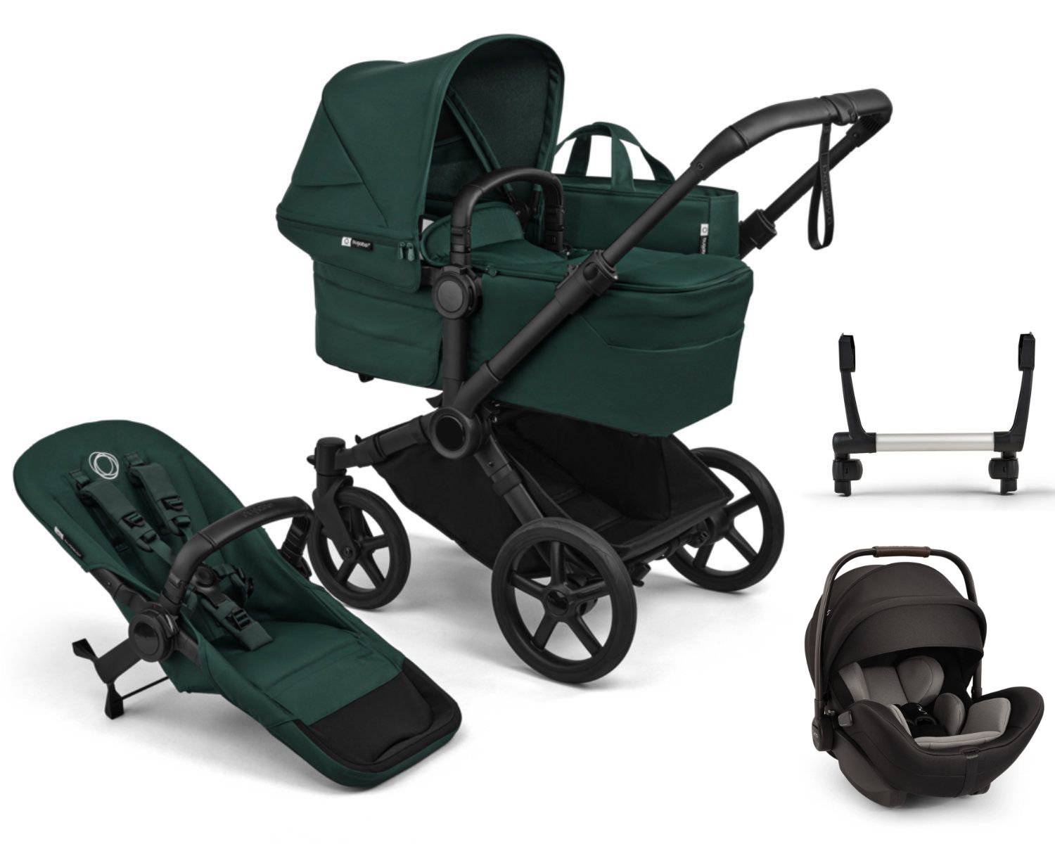 Bugaboo Donkey 6 Mono Stroller Set 3 in 1 incl. Nuna Arra Flex i-Size Car Seat - Black / Fern Green