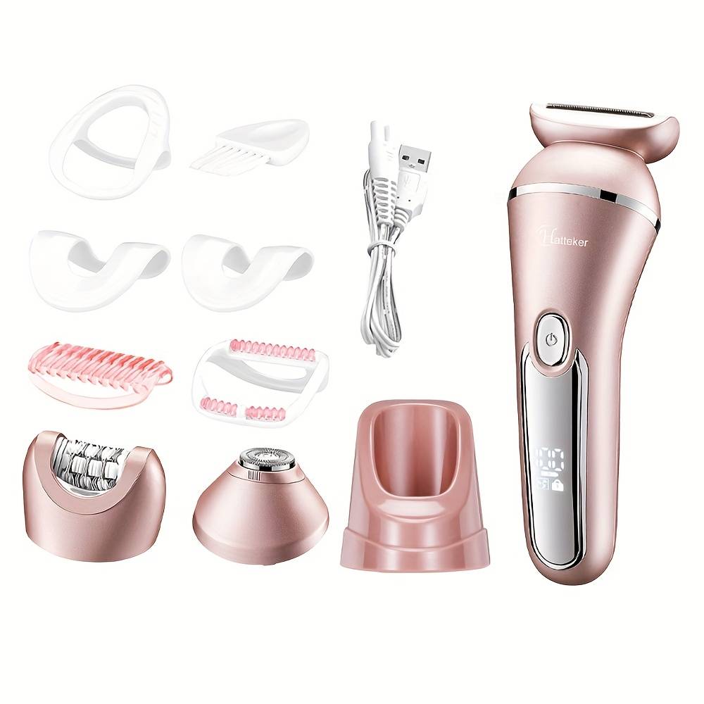 Hatteker Electric Shaver For Women Usb Rechargeable With Detachable Head 3-in-1 Lady Epilator Electric Razor Kit Hair Remover For Face Chin Arm Leg Underarm Bikini Trimmer