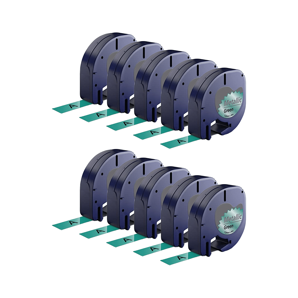 Rabatpakke - 10 stk Dymo 91209 | 91229 sort på grønmetallic tape Kompatibel 12 mm x 4 m