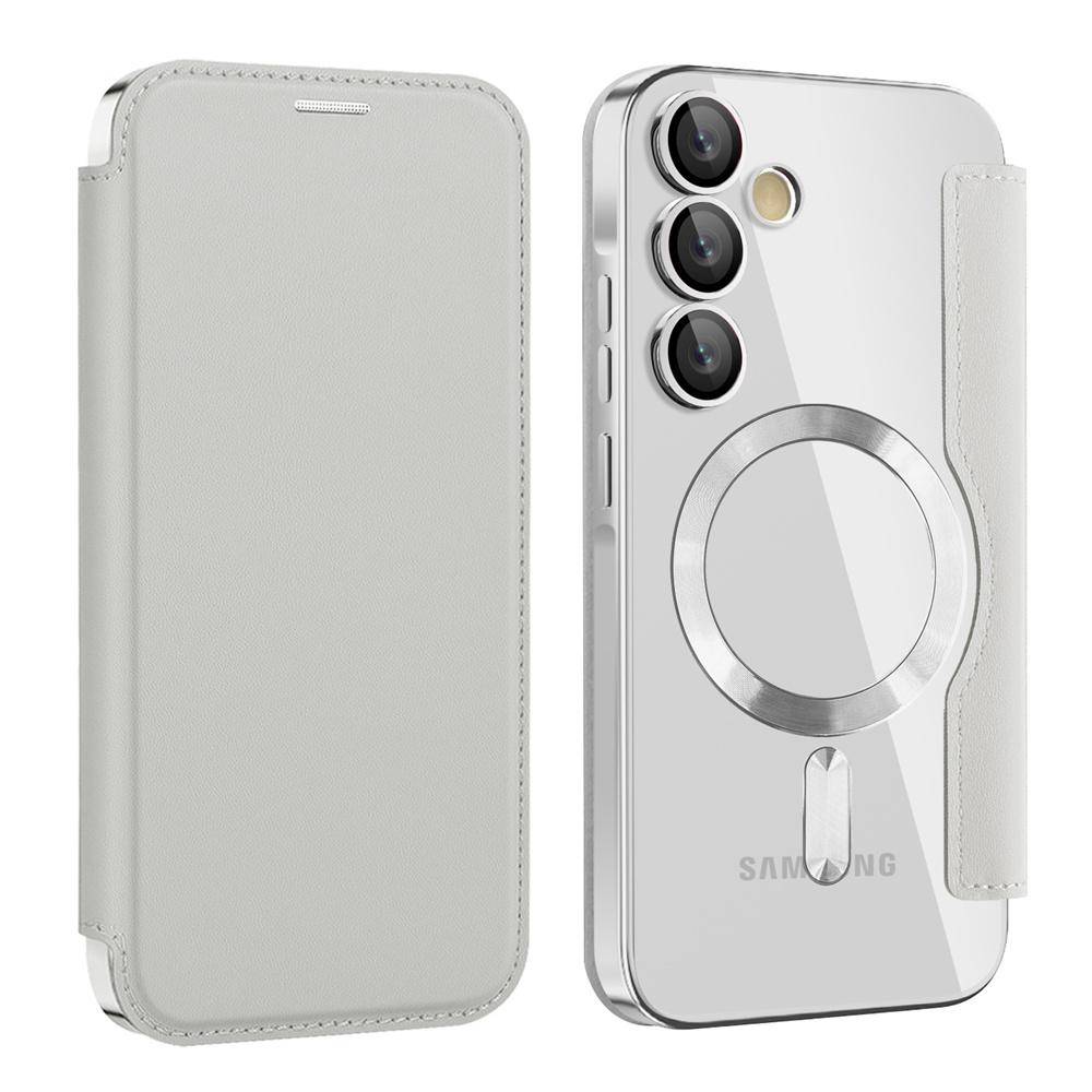 Lyxigt Fodral med Vikbar Läderkortfack och Magnetisk Telefonfodral för Samsung S26 S25 Edge S24 S23 Ultra S22 Plus A55 A35 Genomskinligt Plånboksfodra