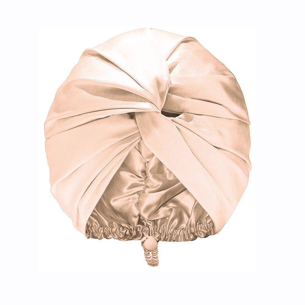 Satin Silk Bonnet for Sleeping Dubbellager Turban Sleep Cap för Dam Justerbar Hårinpackning för beige