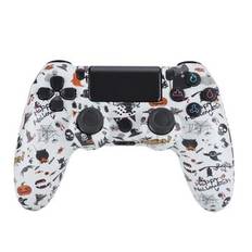 Trådlös spelkontroll Gamepad för PS4 Speljoystick med högtalare och stereoheadsetuttag - Vit Halloween