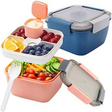 2 Stück Bento Box Lunch-Behälter,Auslaufsichere Brotdose Salatbehälter mit 3 Fächer Besteck,Brotzeitbox für Kinder Erwachsene,Brotbüchse für Mikrowellen und Spülmaschinen 1500ML Wiederverwendbar