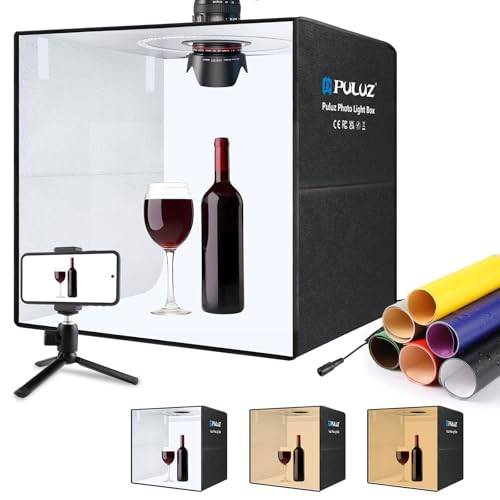 PULUZ Fotostudio, 50 cm, ljuslåda för fotografering, bärbar, ljusgivande fotobox, stort tältset för fotokabine med 160 dimbara lysdioder, 12 färgade bakgrundsdukar