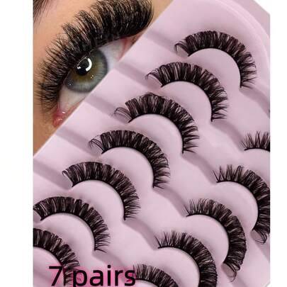7 par/förpackning DD Curl ryska volym falska ögonfransar, täta lockiga fluffiga, skapar cat eye-makeupeffekt, långa 8D täta falska ögonfransar, förstä - Svart
