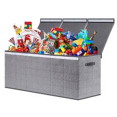 ELUCHANG Aufbewahrungsbox mit Deckel Kinder, 147L Große Faltbare Truhen & Kisten für Kinder, Aufbewahrungsbox Kinderzimmer, Spielzeugkiste Aufbewahrungsbox für Kinderzimmer,Kleidung,Schlafzimmer, Grau