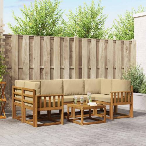 Utomhussoffset med kudde 7 pcs Naturlig och Beige