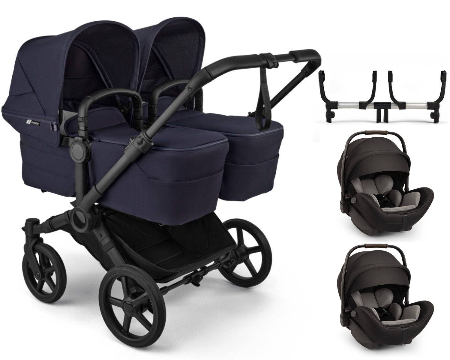 Bugaboo Donkey 6 Twin Stroller Set 3 in 1 incl. Nuna Arra Flex i-Size Car Seat - Black / Deep Indigo