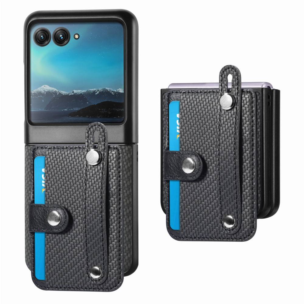 Läderskal Kortfack + Finger Strap Motorola Razr 40 Ultra svart