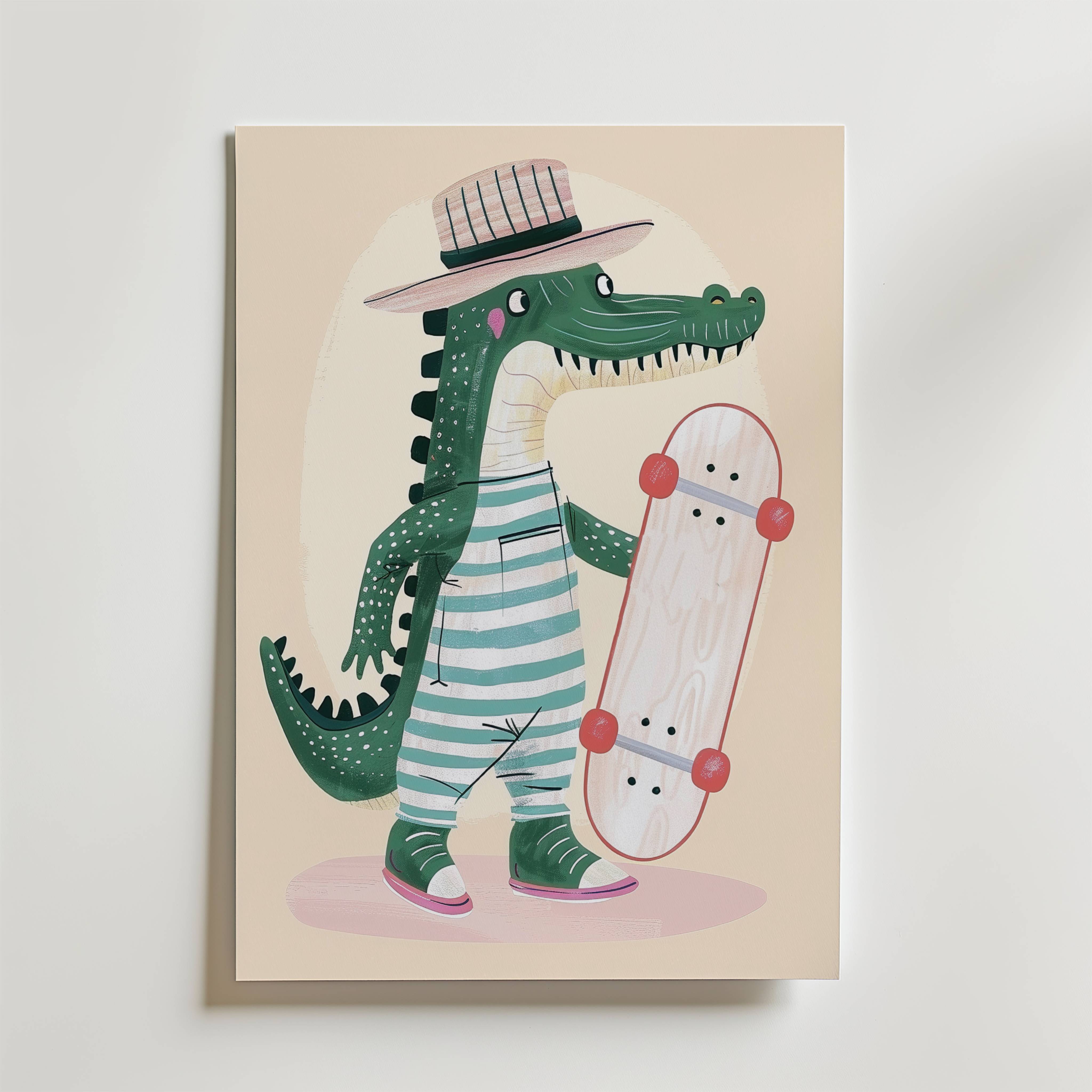 Cool Crocodile Skater Poster - Fine Art Poster 50x70 cm