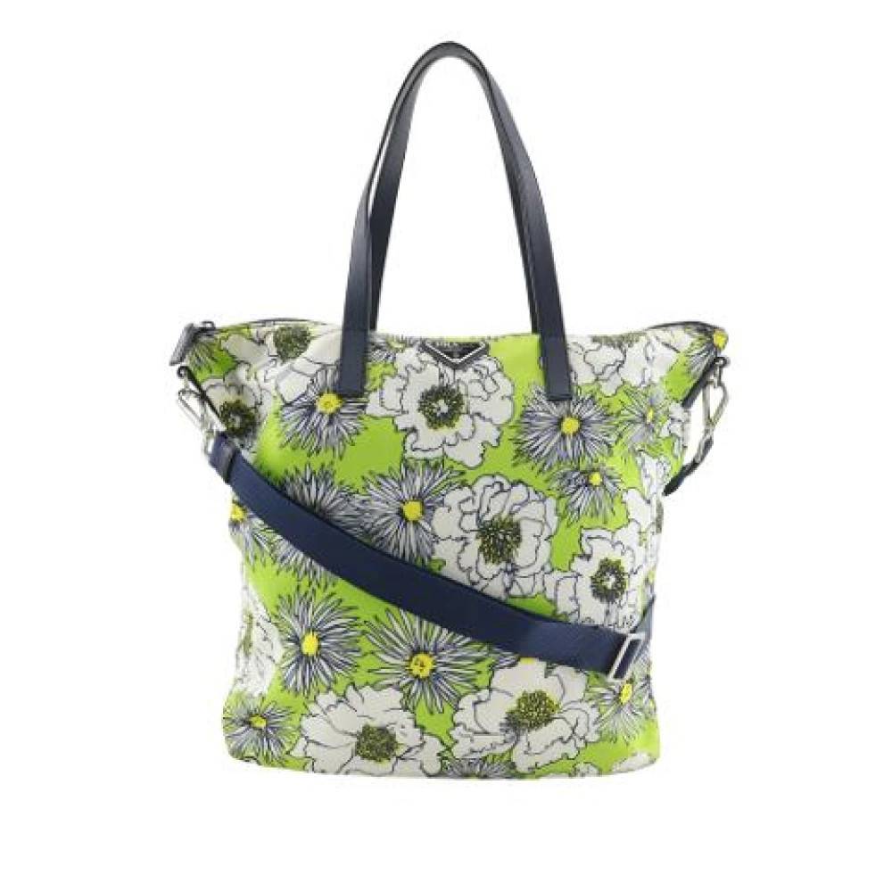 Prada Vintage Pre-owned Printed Nylon Satchel - Vintage - Dame - Grøn - ONE SIZE - Nylon