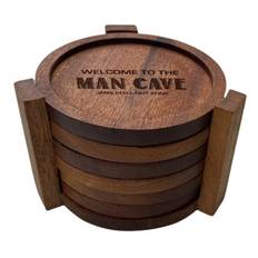 Glasunderlägg i trä med namn - Man cave