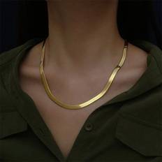 925 Sterling Silver 18K guld 4MM platt kedja halsband för kvinnor Lyxiga fina smycken Bröllopspresent Choker Nyckelbenet 55cm 22inches silver