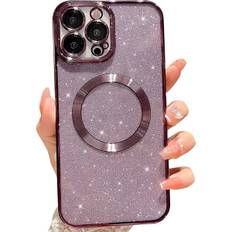 Liangnv Kompatibel med iPhone 14 Pro Max Magnetisk Glitter Cover, Luksus Belægning Sødt Bling Gennemsigtigt Telefon Cover, Kompatibel med Magsafe Til Kvinder Piger W