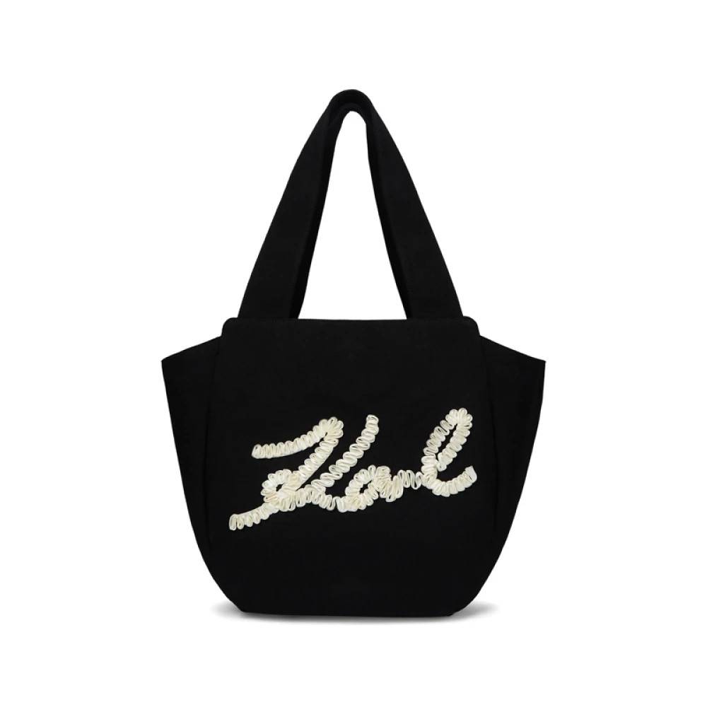 Karl Lagerfeld - Signature Ruffled-Logo Tote Bag Väskor - Dam - ONE Size - Bomull