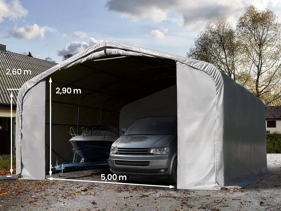 7x7m, Garagetelt, PVC-teltdug, grå, med statikpakke (beton undergrund) - (99455)