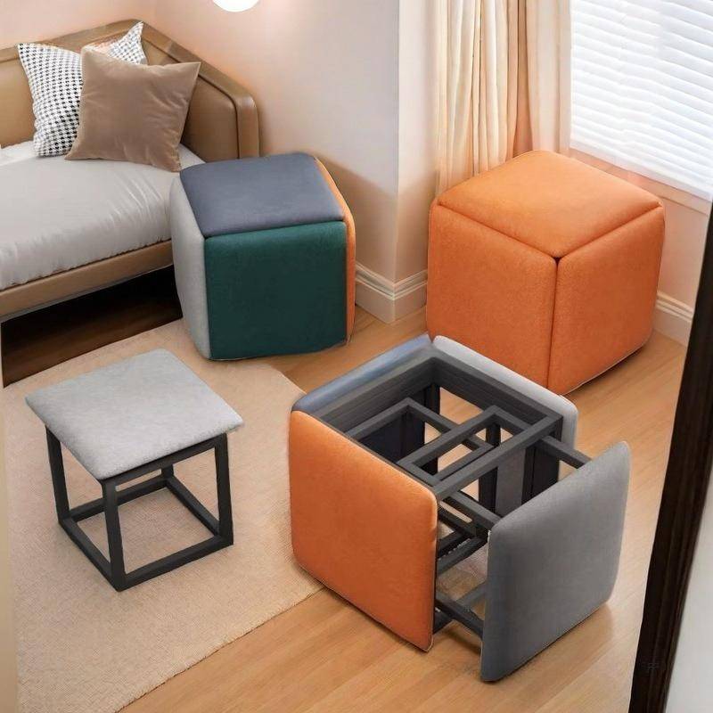 Multifunktionell Rubiks kub-pall - 5-i-1 förvaringspuff, fungerar som soffbord, mat- och skobänk, nordisk stil, stol grå färg