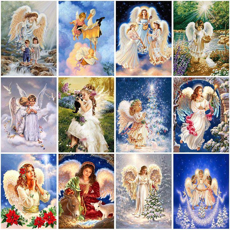 Gör-det-själv 5D Diamantmålning Ängel Flicka Korsstygn Full Rund Borr Tecknad Fe Diamantbroderi Strass Mosaik Heminredning