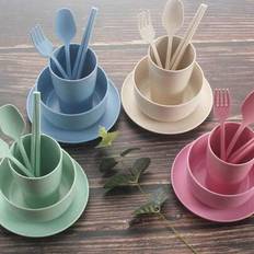 6st/set Plast servisset, tallrik, skål, kopp, sked, gaffel, ätpinnar, förtjockad för hemmabruk, tillbaka till skolan - Multifärgad (Multi-size)