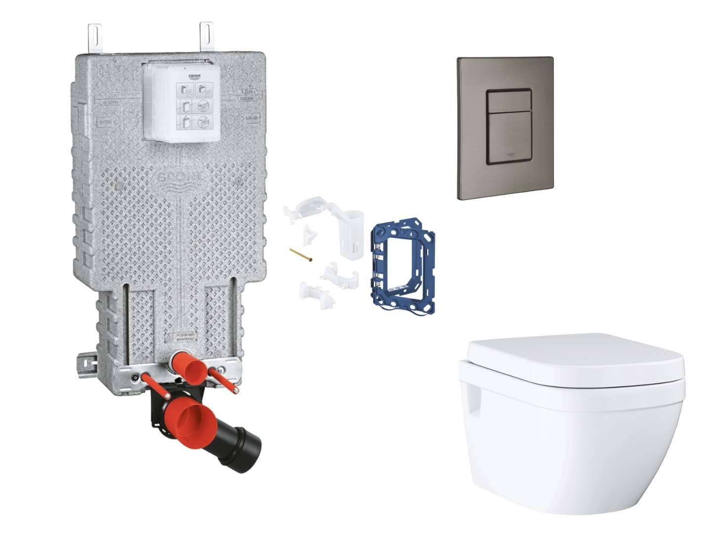 Grohe Uniset - Set med skottinstallation, toalett, SoftClose-sits, Skate Cosmopolitan-knapp och sats för tablettinsats, borstad Hard Graphite SANI15BB5118