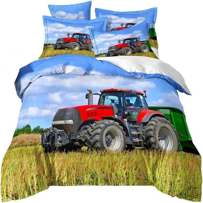 3D-tryck Traktor Sängklädesset Pojkar Traktorer Påslakanset med Örngott Hometextil Dubbel Full Queen King Barnpresent 240X220cm-3pcs