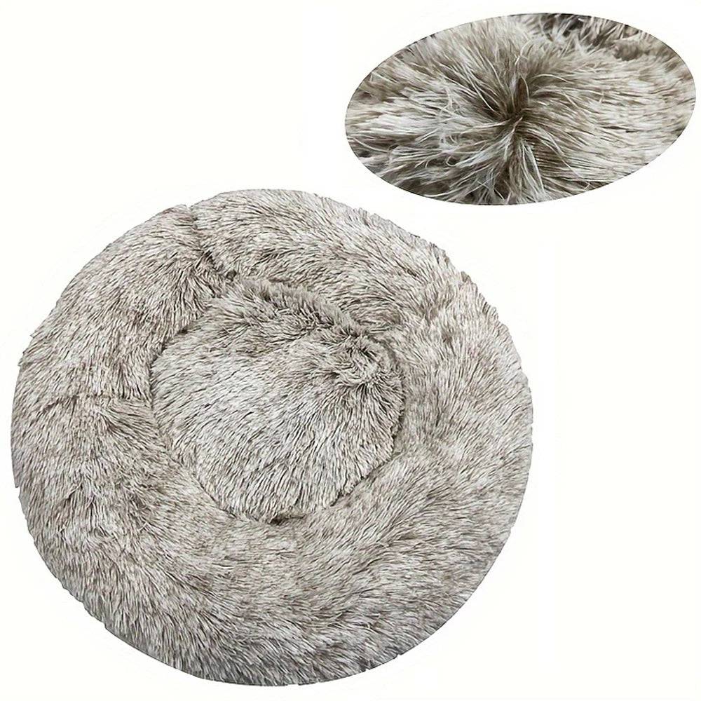 Round Plush Pet Bed — Washable Warm Basket for Dogs & Cats, 6 Sizes - Gradient khaki / 50cm (50cm)