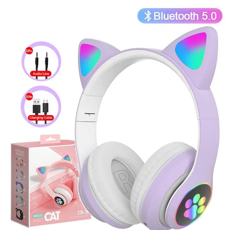 Headphone Bluetooth5.0 Stereo With Mic Support TF Card Wireless Kids Girl Earphone Birthday Gift - Purple
