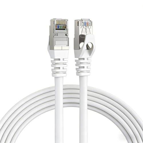Elfcam - 20 m Cat 7 RJ45 Ethernet-kabel, STP 100% Koppar, 10 Gbps 600 MHz, Rund Skärmad Nätverkskabel, Kompatibel Med Boxar, Datorer, TV-Apparater och Konsoler – Vit