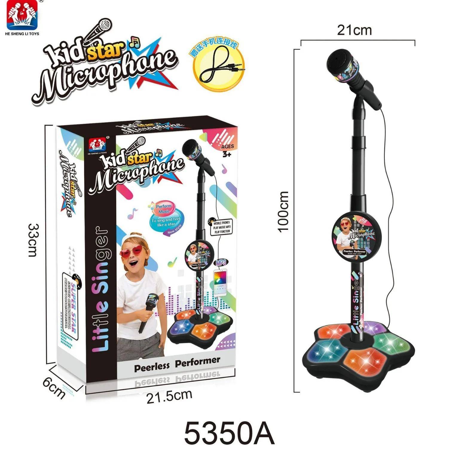 Justerbar Barn Karaoke LED-ljus med Ställ Utbildande Sång Barnmikrofon Musikinstrument Leksaker Sångmikrofon