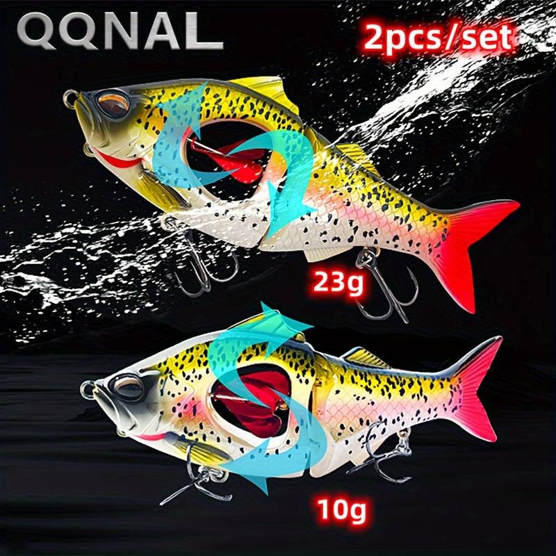 TEMU Qqnal 2pcs 10g/23g With Propeller Lure- Sinking Bionic Artificial Minnow Hard Bait Multi-jointed Swimbaits For Freshwater And Saltwater Sea Trout And Pike Fishing Gear Additions